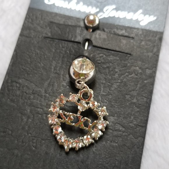 * 5/35* New Clear Rhinestone "SEXY" Belly Button Piercing 14G - Picture 2 of 4